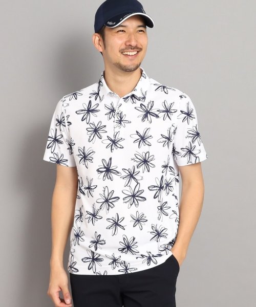 【UVカット/防透け】ラインフラワー柄 半袖ポロシャツ 