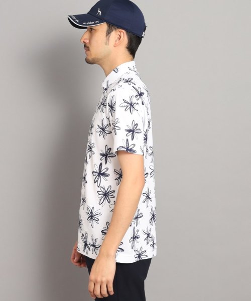 【UVカット/防透け】ラインフラワー柄 半袖ポロシャツ 