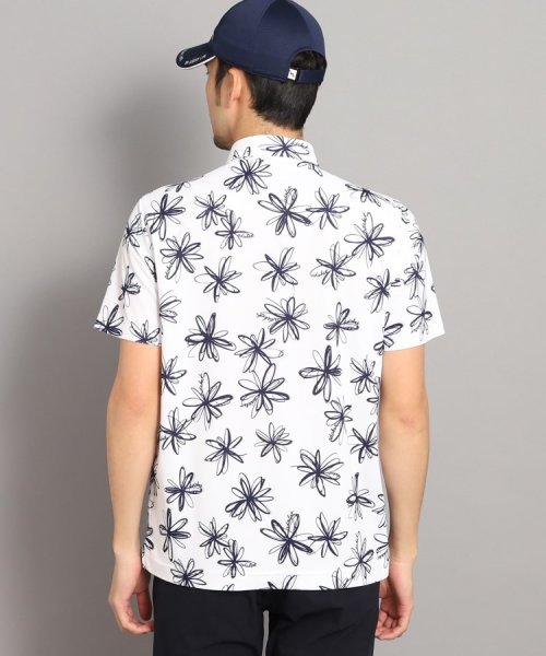 【UVカット/防透け】ラインフラワー柄 半袖ポロシャツ 