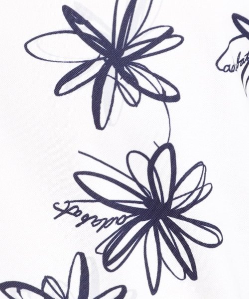 【UVカット/防透け】ラインフラワー柄 半袖ポロシャツ 