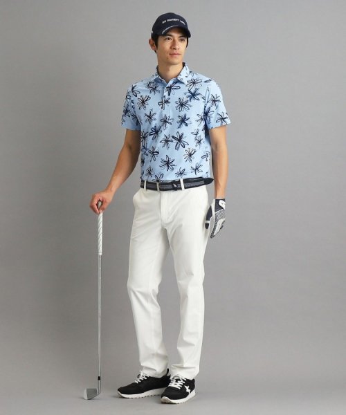 【UVカット/防透け】ラインフラワー柄 半袖ポロシャツ 