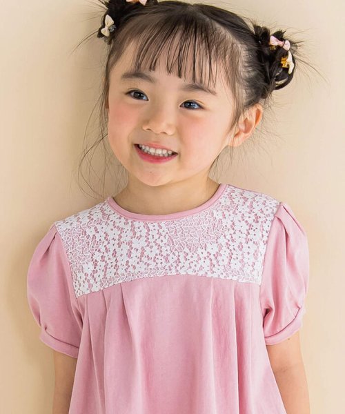 Noeil aime BeBe(ノイユ　エーム　べべ)/シフォンフラワーヨークレースパフスリープワンピース(80~130cm)/img03