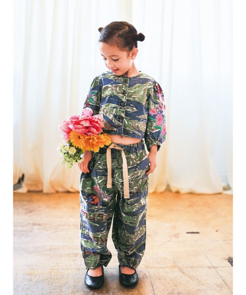 迷彩プリントパフスリーブジャケット 