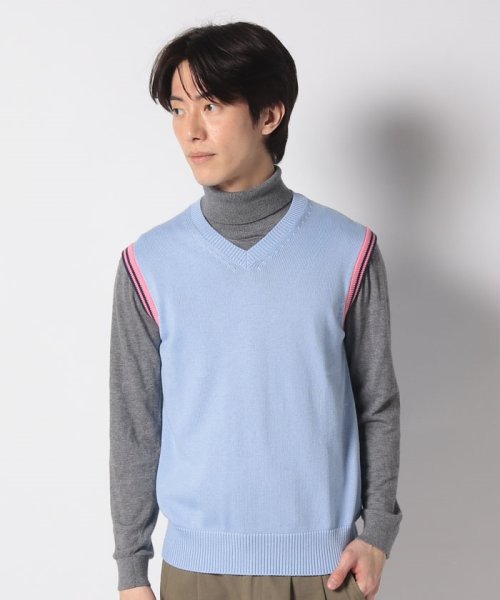 BENETTON (mens)(ベネトン（メンズ）)/コットン100％袖配色ラインVネックニットベスト/img20