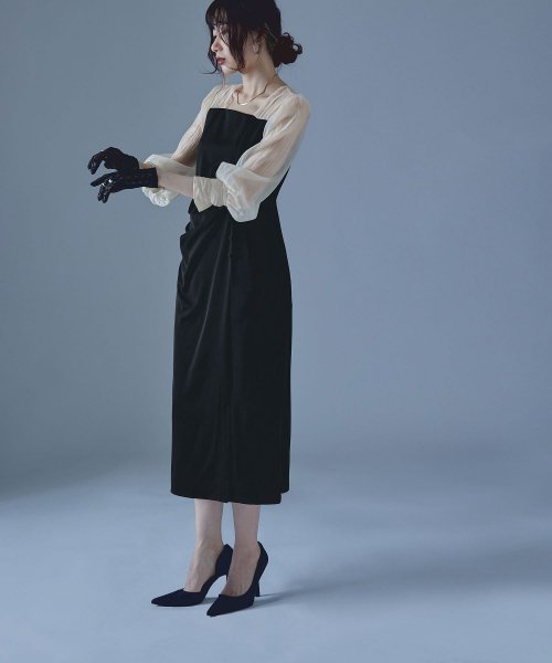 etoll. エトル ドレープデザインIラインドレス ワンピース ワンピ ドレス 長袖 オケージョン オケワンピ タイト ロング ペンシルシルエット Iライン etoll エトル