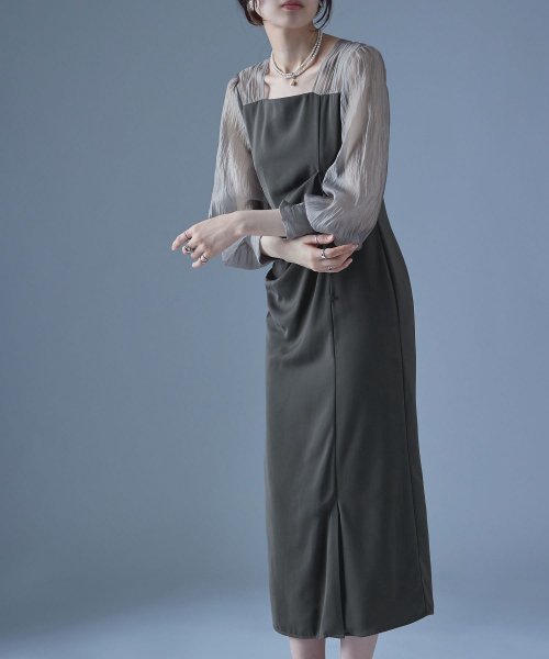 etoll. エトル ドレープデザインIラインドレス ワンピース ワンピ ドレス 長袖 オケージョン オケワンピ タイト ロング ペンシルシルエット Iライン etoll エトル