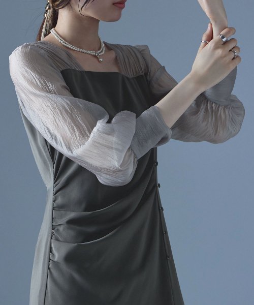 etoll. エトル ドレープデザインIラインドレス ワンピース ワンピ ドレス 長袖 オケージョン オケワンピ タイト ロング ペンシルシルエット Iライン etoll エトル