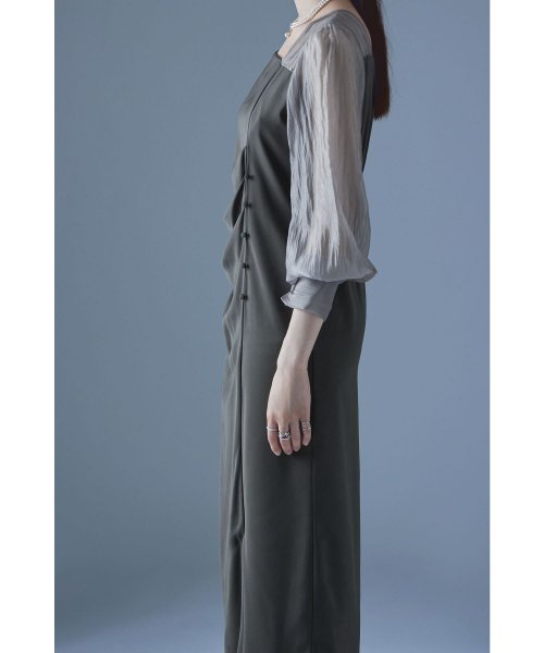 etoll. エトル ドレープデザインIラインドレス ワンピース ワンピ ドレス 長袖 オケージョン オケワンピ タイト ロング ペンシルシルエット Iライン etoll エトル