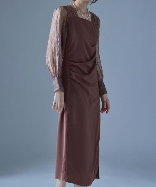 etoll. エトル ドレープデザインIラインドレス ワンピース ワンピ ドレス 長袖 オケージョン オケワンピ タイト ロング ペンシルシルエット Iライン etoll エトル