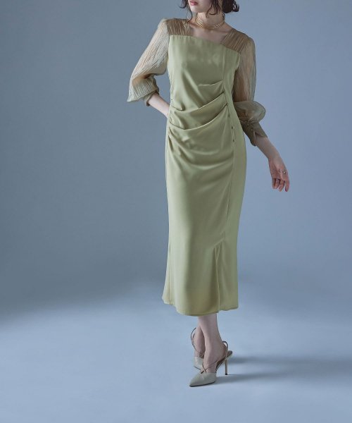 etoll. エトル ドレープデザインIラインドレス ワンピース ワンピ ドレス 長袖 オケージョン オケワンピ タイト ロング ペンシルシルエット Iライン etoll エトル