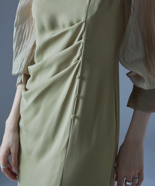 etoll. エトル ドレープデザインIラインドレス ワンピース ワンピ ドレス 長袖 オケージョン オケワンピ タイト ロング ペンシルシルエット Iライン etoll エトル