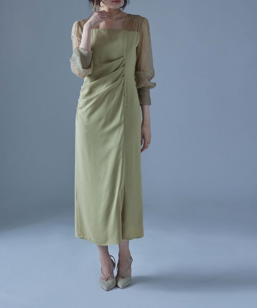 etoll. エトル ドレープデザインIラインドレス ワンピース ワンピ ドレス 長袖 オケージョン オケワンピ タイト ロング ペンシルシルエット Iライン etoll エトル