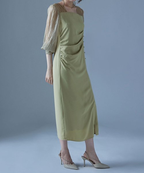 etoll. エトル ドレープデザインIラインドレス ワンピース ワンピ ドレス 長袖 オケージョン オケワンピ タイト ロング ペンシルシルエット Iライン etoll エトル