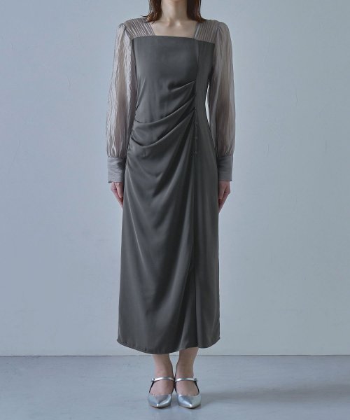 etoll. エトル ドレープデザインIラインドレス ワンピース ワンピ ドレス 長袖 オケージョン オケワンピ タイト ロング ペンシルシルエット Iライン etoll エトル
