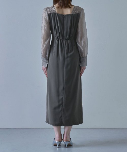 etoll. エトル ドレープデザインIラインドレス ワンピース ワンピ ドレス 長袖 オケージョン オケワンピ タイト ロング ペンシルシルエット Iライン etoll エトル