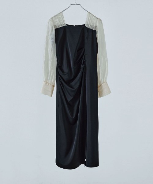etoll. エトル ドレープデザインIラインドレス ワンピース ワンピ ドレス 長袖 オケージョン オケワンピ タイト ロング ペンシルシルエット Iライン etoll エトル