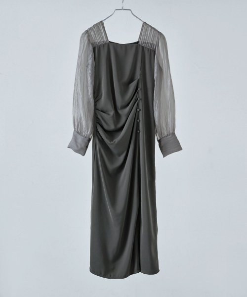 etoll. エトル ドレープデザインIラインドレス ワンピース ワンピ ドレス 長袖 オケージョン オケワンピ タイト ロング ペンシルシルエット Iライン etoll エトル
