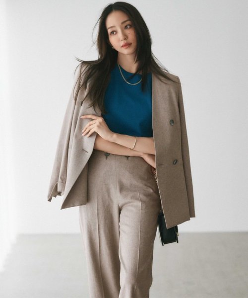 【Oggi4月号掲載/セットアップ対応】リネン ミックスツイード ノーカラー ジャケット ミックスツイード リネン 品番