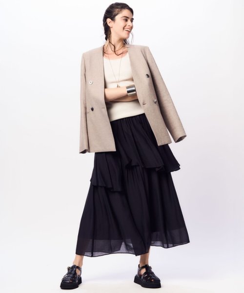 【Oggi4月号掲載/セットアップ対応】リネン ミックスツイード ノーカラー ジャケット ミックスツイード リネン 品番