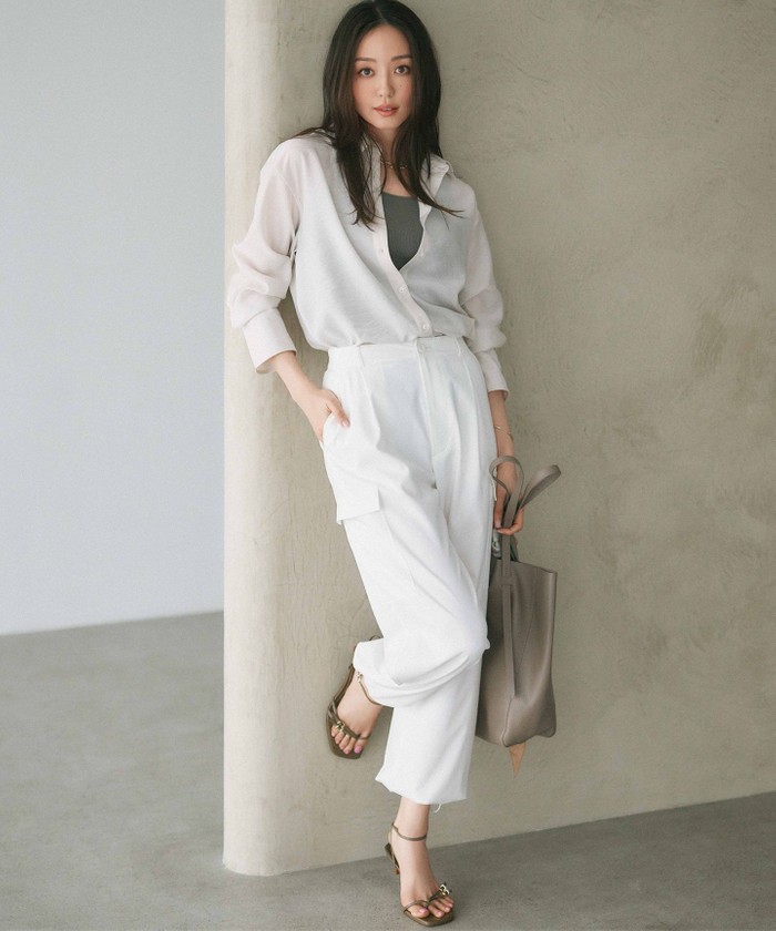 【美品】ayakawasaki パラシュートパンツ Oggi4月号掲載/洗える】シルキーストレッチ パラシュートパンツ