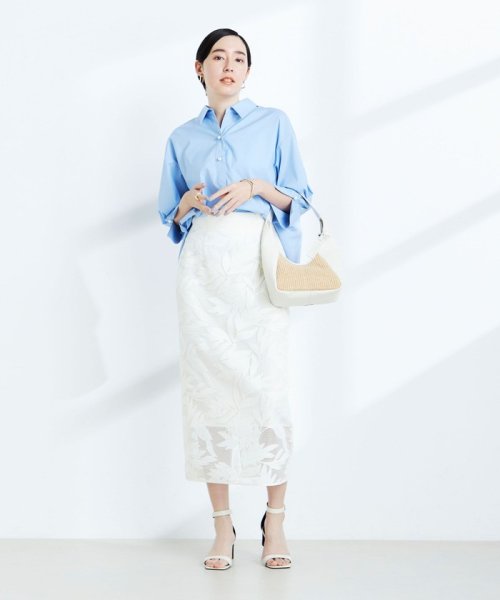 ウォッシャブルレザーカット刺繍タイトスカート 