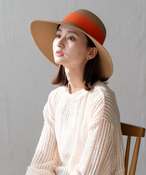キャペリンハット【aroco/アロコ】リボン ペーパー素材 レディース ビッグリボン 幅広 深め つば広 軽量 サイズ調整可能 アジャスター付き UV 紫外線