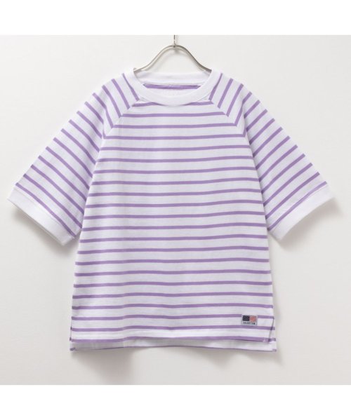 MAC HOUSE(kid's)(マックハウス（キッズ）)/NAVY ネイビー USコットン ボーダーラグラン5分袖Tシャツ MABG24106/img03