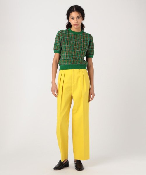 CABaN コットンカシミヤチェックジャカード ハーフスリーブプルオーバー 