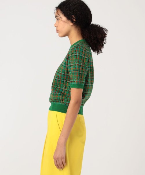 CABaN コットンカシミヤチェックジャカード ハーフスリーブプルオーバー 