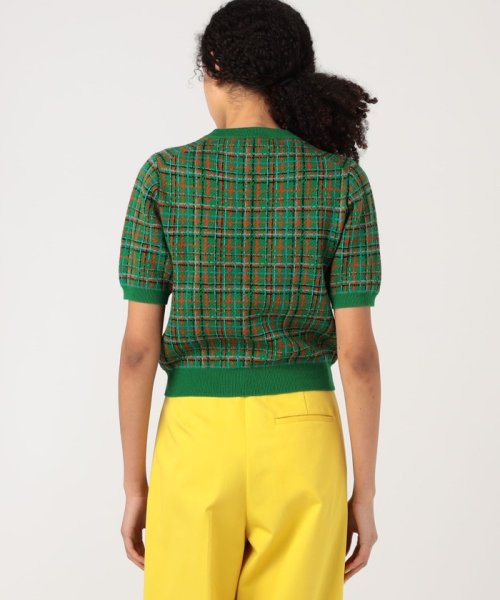 CABaN コットンカシミヤチェックジャカード ハーフスリーブプルオーバー 