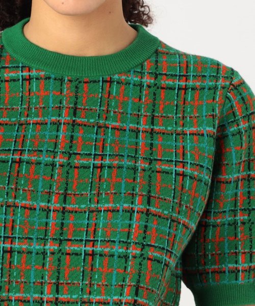 CABaN コットンカシミヤチェックジャカード ハーフスリーブプルオーバー 