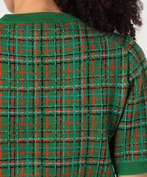 CABaN コットンカシミヤチェックジャカード ハーフスリーブプルオーバー 