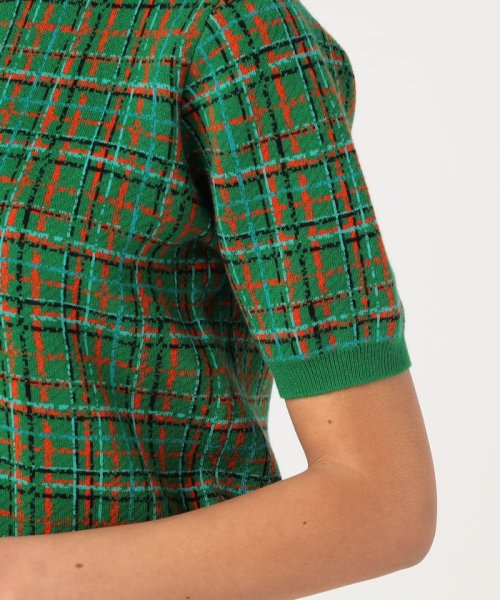 CABaN コットンカシミヤチェックジャカード ハーフスリーブプルオーバー 