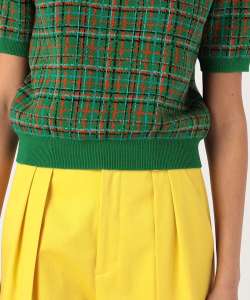 CABaN コットンカシミヤチェックジャカード ハーフスリーブプルオーバー 