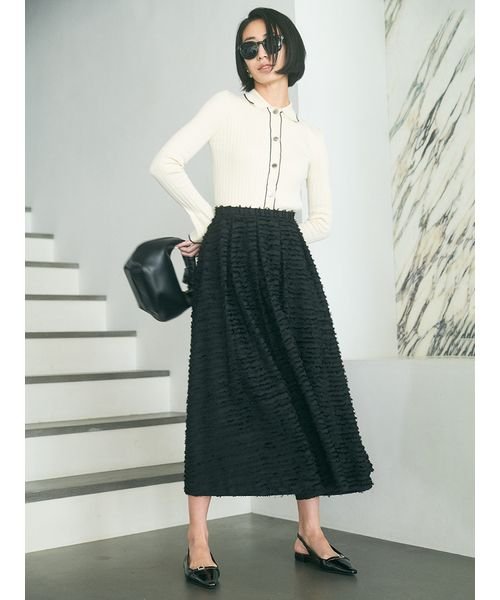 タックボリュームシャギーフレアロングスカート 予めご了承ください