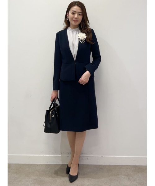 【洗える/日本製/セレモニー/オフィス】女性らしいシルエットと着心地の良さが叶うノーカラージャケット 