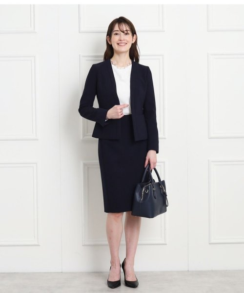 【洗える/日本製/セレモニー/オフィス】女性らしいシルエットと着心地の良さが叶うノーカラージャケット 