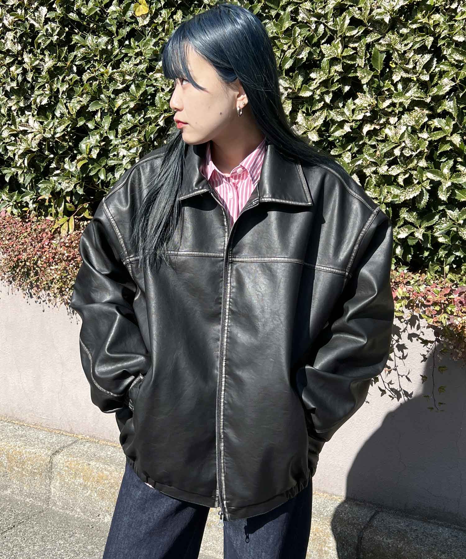Lazar】Vintage PU Leather Jacket/オーバーサイズ ヴィンテージライク 