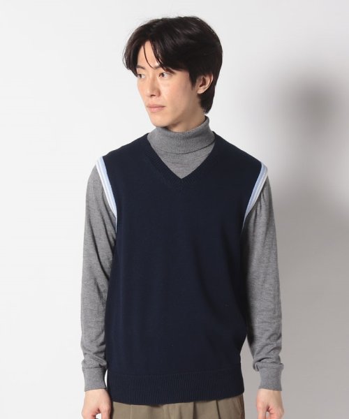 BENETTON (mens)(ベネトン（メンズ）)/コットン100％袖配色ラインVネックニットベスト/img02