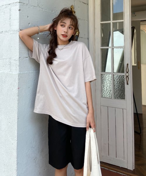 ad thie(アドティエ)/切替Tシャツ サイドステッチ ビッグTシャツ コットン 100% 綿 チュニック 半袖 ゆったり 切り替え 春 夏/img04