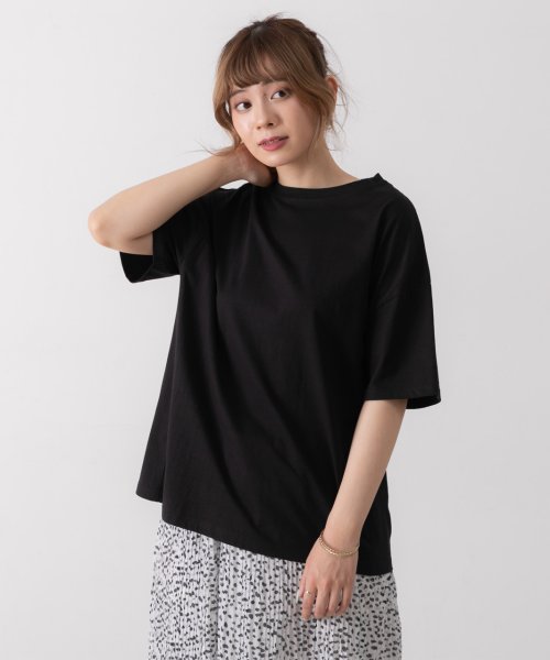 ad thie(アドティエ)/切替Tシャツ サイドステッチ ビッグTシャツ コットン 100% 綿 チュニック 半袖 ゆったり 切り替え 春 夏/img16