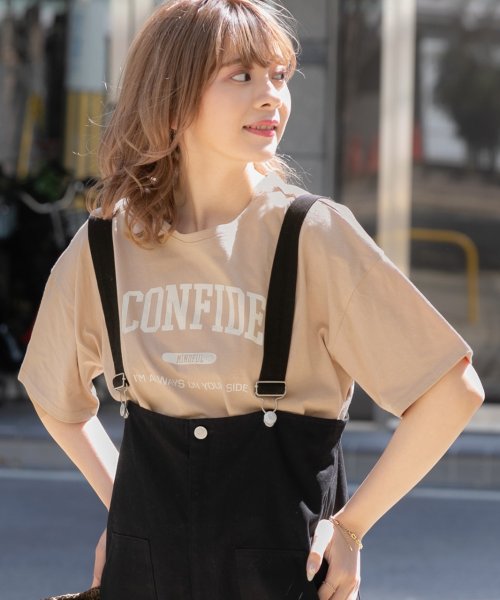 ad thie(アドティエ)/CONFIDE プリント カレッジロゴ ショート丈 サイドスリット コットン Tシャツ 半袖 ゆったり 春 夏/img29