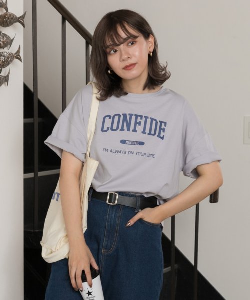 ad thie(アドティエ)/CONFIDE プリント カレッジロゴ ショート丈 サイドスリット コットン Tシャツ 半袖 ゆったり 春 夏/img36