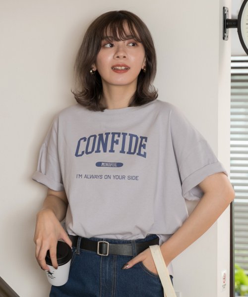 ad thie(アドティエ)/CONFIDE プリント カレッジロゴ ショート丈 サイドスリット コットン Tシャツ 半袖 ゆったり 春 夏/img37