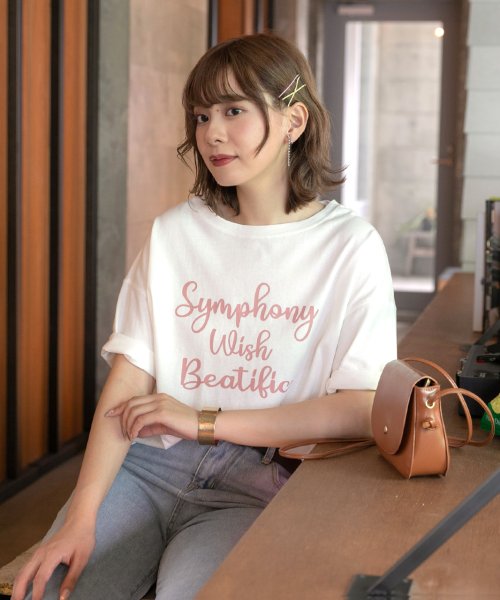 ad thie(アドティエ)/SYMPHONYロゴプリントTシャツ ビックシルエット 半袖 サイドスリット ロング丈 チュニック 春 夏/img14