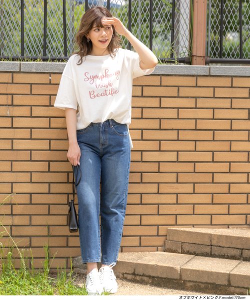 ad thie(アドティエ)/SYMPHONYロゴプリントTシャツ ビックシルエット 半袖 サイドスリット ロング丈 チュニック 春 夏/img15