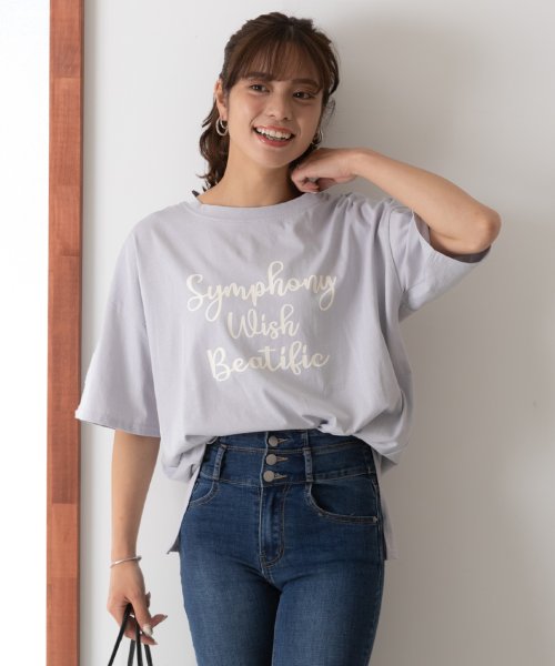 ad thie(アドティエ)/SYMPHONYロゴプリントTシャツ ビックシルエット 半袖 サイドスリット ロング丈 チュニック 春 夏/img18