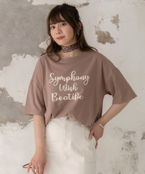 ad thie(アドティエ)/SYMPHONYロゴプリントTシャツ ビックシルエット 半袖 サイドスリット ロング丈 チュニック 春 夏/img23