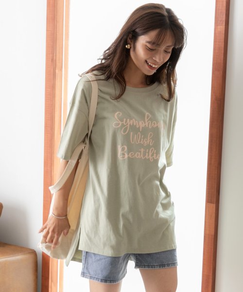 ad thie(アドティエ)/SYMPHONYロゴプリントTシャツ ビックシルエット 半袖 サイドスリット ロング丈 チュニック 春 夏/img28