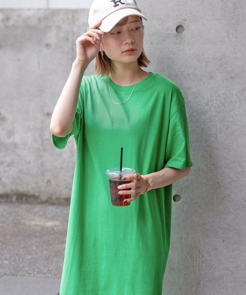 ad thie(アドティエ)/ラウンド スリット マキシ ワンピース コットン Tシャツ ロング 丈 半袖 カットソー ゆったり 春 夏/img13